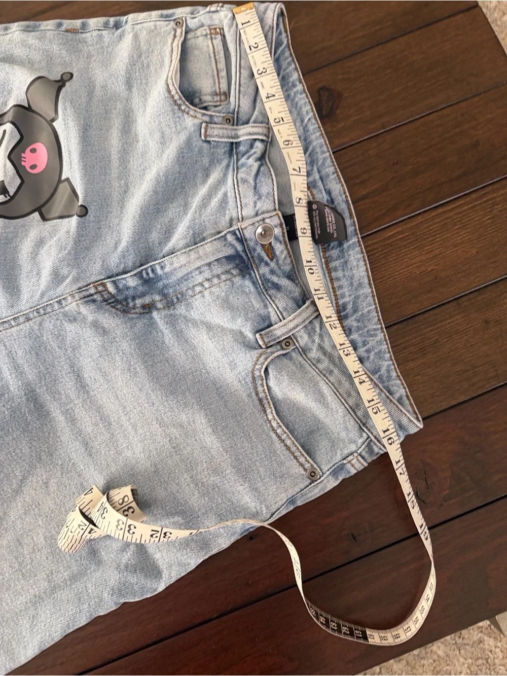 Sanrio Light Blue Wide-Leg Jeans with Pink & Black Character Prints